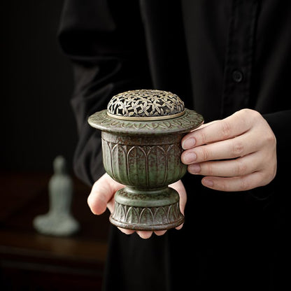 Ceramic Holder Electric Incense Burner, Classical Patterns, Elegant and High-end Hollow Design，Ultra-High Temperature, Dual Layer Protection