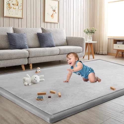 Baby Play Mat for Floor Nursery Rug Muscle Mat Area Rug Playroom Rug 39"x59" Playpen Mat Elastic Foam 1.3" Thick Crawling Mat for Babies,Toddlers, Infants, Kids,A Light Gray - color: A Light Gray, size: 39"x59"