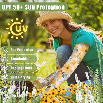 Bebila Gardening Sleeves for Women Farm UV Sun Protection Anti-Scratch Cooling Sleeves with Thumb Hole Arms Cover Outdoors - color: Chrysanthemum