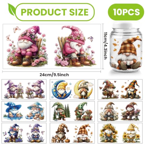 arricraft 10 Pcs Colorful Dwarf Elf Theme Cup Printing UV Transfer Papers, 10 Styles Gnome Moon Butterflies Forests Flowers UV DTF Cup Wrap Stickers for 16 OZ Glass Cups Crafts 9.5x4.3inch - style: Colorful Dwarf Elf Theme