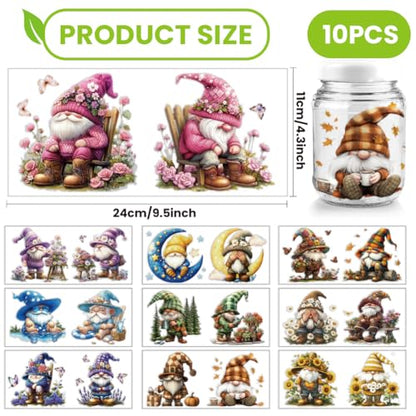 arricraft 10 Pcs Colorful Dwarf Elf Theme Cup Printing UV Transfer Papers, 10 Styles Gnome Moon Butterflies Forests Flowers UV DTF Cup Wrap Stickers for 16 OZ Glass Cups Crafts 9.5x4.3inch - style: Colorful Dwarf Elf Theme