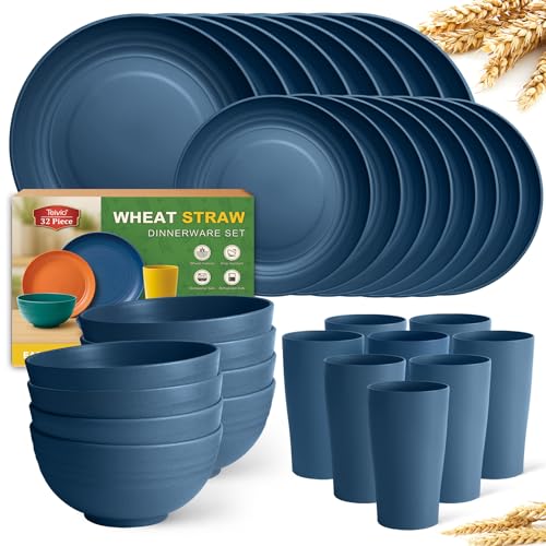 Teivio 32-Piece Plates and Bowls Sets for 8, Autumn Blue Dinnerware Sets - color: Autumn Blue
