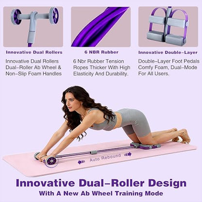 Resistance Bands with Handles, 6 Tube Pedal Resistance Band for Exercise, Dual Pedal Adjustable Resistance, Ab Roller Handle Full Body Home Workout Equipment for Abs, Legs, Arms, Women - color: Purple