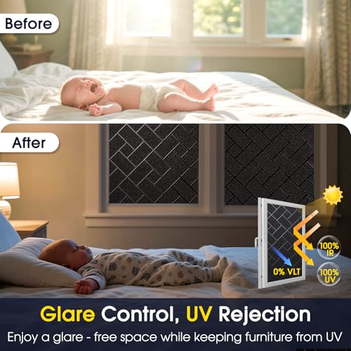 Coavas Total Blackout Window Privacy Film 100% Light Blocking & UV Protection, Static Cling Frosted Privacy Cover No Glue Heat Control Room Darkening Shade for Bedroom, Nursery,17.5 x 78.7 inches | Static Cling Removable Frosted Privacy Cover, Heat Contro