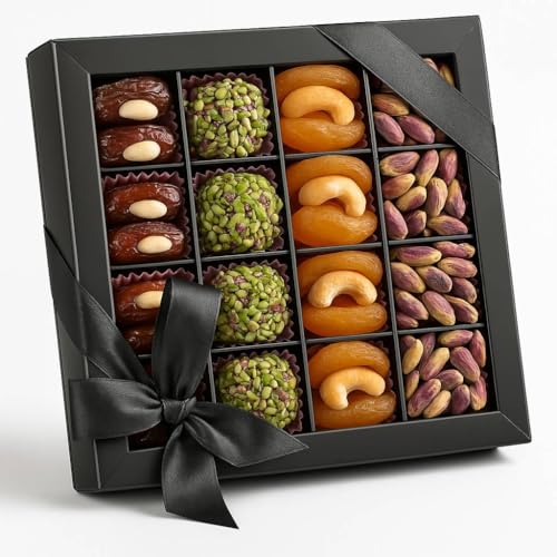 Andy Anand Gluten Free All Natural Truffles & Stuffed Dates Gift Box – Chocolate Free, Deliciously Healthy Embracing Nature's Goodness Perfect as Eid al Fitr Gift, Fresh flown from Turkey (24 Pcs 10.5 Oz)