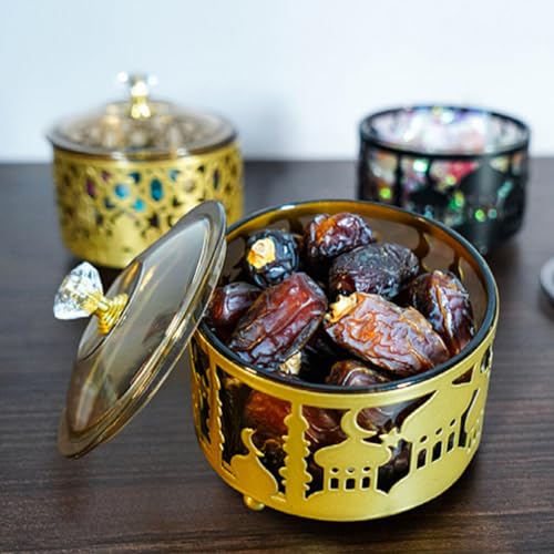MAGICLULU Middle Eastern Arab Eid Candy Serving Plate Lid Tea Serving Tray Ramadan Dried Fruit Plate Snack Storage Tray Eid Party Serving