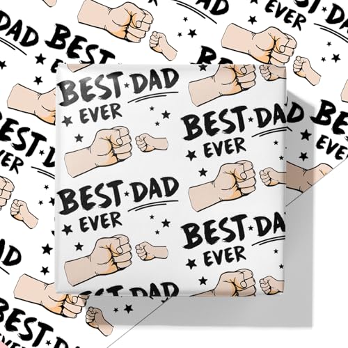 Cuitpan Father's Day Wrapping Paper - 4 Jumbo Sheets, 28x40 Inches, Best Dad Ever Fist Bump & Star Design, for Father's Day, Birthday & Dad Gifts - color: White-Father's Day