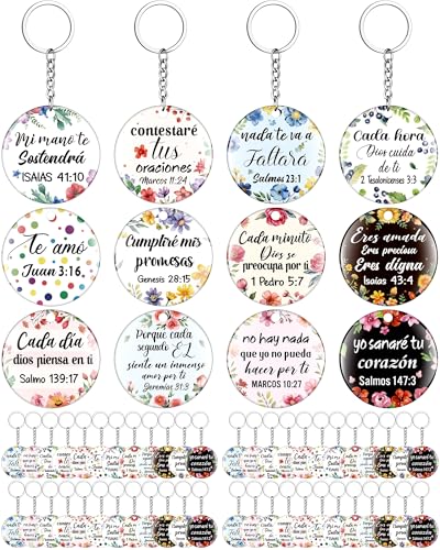 Sureio 48 Pc Spanish Christian Keychain Gift with Bible Verse - style: Floral