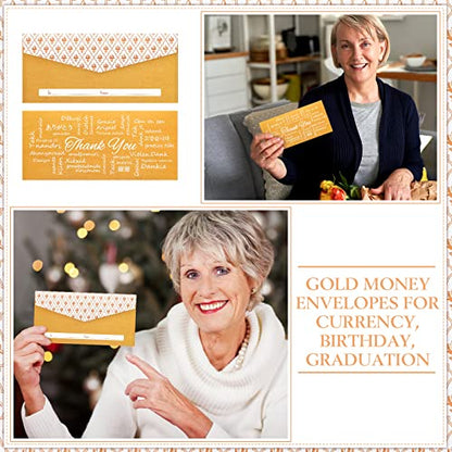 Teling 100 Pack Gold Money Style Envelopes for Cash Gifts Kraft, 3 x 7''