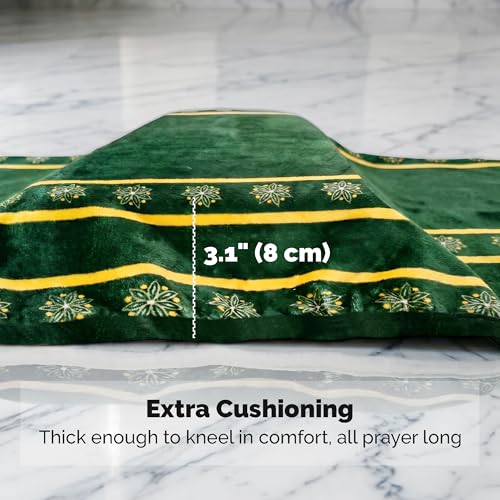 UrmiX Memory Foam Knee Support Prayer Rug/Mat– Orthopedic Style Thick Padded Janamaz Sajada, Premium Velvet Islamic Rug with Non-Slip Base, Tasbih Beads & Gift Box Included (Green) - color: Emerald Green