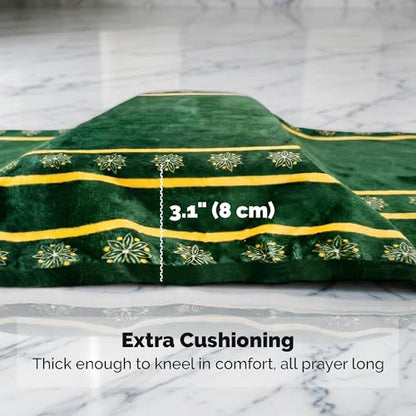 UrmiX Memory Foam Knee Support Prayer Rug/Mat– Orthopedic Style Thick Padded Janamaz Sajada, Premium Velvet Islamic Rug with Non-Slip Base, Tasbih Beads & Gift Box Included (Green) - color: Emerald Green