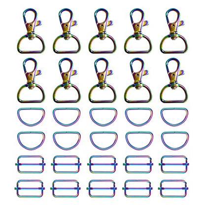 WAFJAMF Metal Snap Hook Ring Bulk 30 Pcs, Swivel Clasp Buckle and Non-Welded D Ring 10 Pcs, Adjustable Rectangular Buckle (3/4' Inside Width Rainbow) - color: Rainbow, size: 3/4” Inside Width