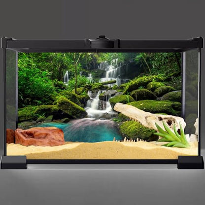 AWERT 72x16 inches Waterfall Terrarium Background Tropical Rainforest Aquarium Background Mountain Lake Green Tree Reptile Habitat Background Durable Polyester Background - size: 72x16in/180x40cm