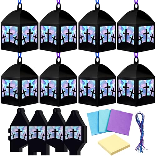 Maitys 16 Sets Vbs 2026 Christian Cross Craft Kit, Illumination Themed Stained Glass Paper Lanterns with Tissue Paper, Sunday School Church Bible Lesson Activities, He Is Risen Easter Religious Crafts - style: Easter