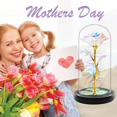 Fvawe Birthday Gifts for Women,Rose Glass Flowers Gifts for Mom,Galaxy Crystal Light Up Rose in A Glass Dome,Presents Girlfriend Wife Sister Grandma Her Anniversary Valentines Mothers Day - color: Gold Colorful