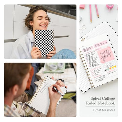 Lined Spiral Journal Notebook, A5 College Ruled Spiral Notebook for Women, Hardcover with Elegant Design for Work and Note-Taking, 5.5 * 8.25 inch, 160 Pages, Black and White Checkered Pattern - color: Black and White Checkered Pattern