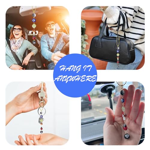 Evil Eye Car Hanging Charm,Rear View Mirror Accessories,Boho Mushroom Decor | Good Lucky Days,Four-Leaf Clover Pendant for Women Men,Cute 8 Ball Ladybug Yin Yang Symbol Ornament