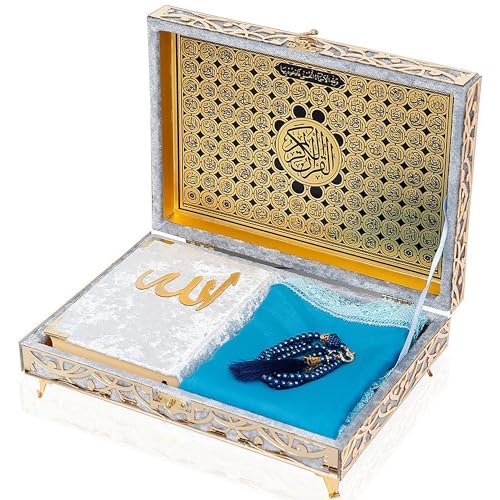 Modefa Ikra Muslim Islamic Keepsake Turkish Gift Set Holy Quran in Arabic - Ikra With Hijab and Tesbih (Silver) - color: Silver