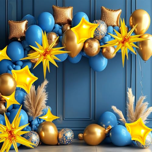 22 Pcs Gold Star Balloons,22/18/10 Inch Star Foil Mylar Balloon,Spike Balloon and Four Pointed Balloons for Party Supplies Christmas Birthday Wedding Photo Booth (Gold) - color: Gold