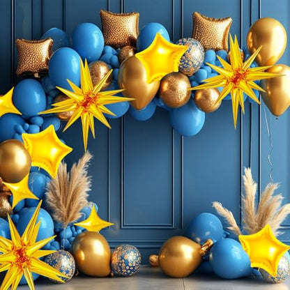 22 Pcs Gold Star Balloons,22/18/10 Inch Star Foil Mylar Balloon,Spike Balloon and Four Pointed Balloons for Party Supplies Christmas Birthday Wedding Photo Booth (Gold) - color: Gold