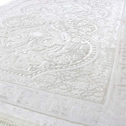 Modefa Luxury Velvet Prayer Rug with Prayer Beads | Soft Elegant Muslim Turkish Janamaz Sajada Carpet for Men and Women | Plain Solid Prayer Mat Ramadan Eid Gift - Paisley (Vanilla Creme) - color: Vanilla Creme