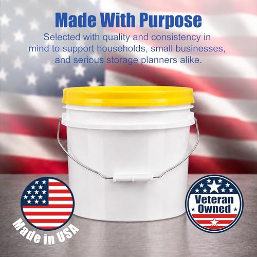 3.5 Gallon Bucket, Food-Grade w/Lid, BPA-Free, Yellow,6 Pack | Airtight Gamma Seal Screw-On Lid, Heavy-Duty 90 Mil HDPE Plastic, Food Safe and Durable Container, Bulk Storage, Made in USA - color: Yellow, size: 6 Packs
