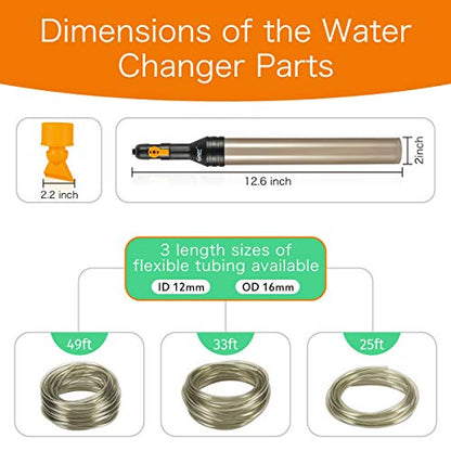 hygger Upgrade Aquarium Water Changer Kit, Semi-Automatic Fish Tank Gravel Cleaner, with 49 FT Water Hose, Flow Control Valve - size: 49FT