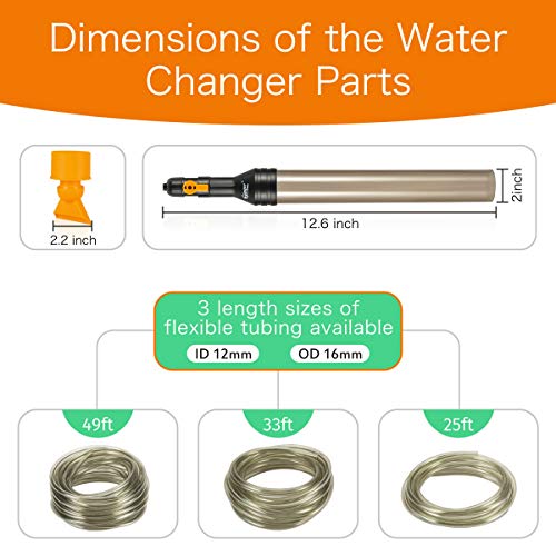 hygger Upgrade Aquarium Water Changer Kit, Semi-Automatic Fish Tank Gravel Cleaner, with 33 FT Water Hose, Flow Control Valve - size: 33FT