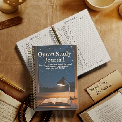 Premium Quran Study Journal - A5 Spiral Bound Islamic Reflection Notebook with 120 Pages 100gsm Thick Paper - Arabic & Translation Tracker for Daily Quranic Study, Memorization & Ramadan Gifts (Starry Night) - color: Starry Night