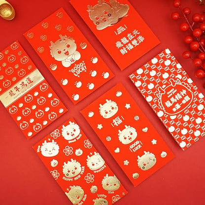 Red Envelopes Chinese New Year Lucky Money Packets, Gift Money Envelopes 2024, Dragon Year Hong Bao, Spring Festival, Birthday Wedding 36 Pcs Large Cartoon Gold - color: Set2-36Pcs-Cartoon Dragon Large
