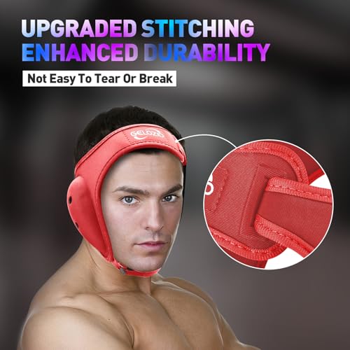 Gelozid Adjustable Wrestling Headgear for BJJ, MMA Grappling and Training, Ear Guard and Cauliflower Protection Helmet - color: Red