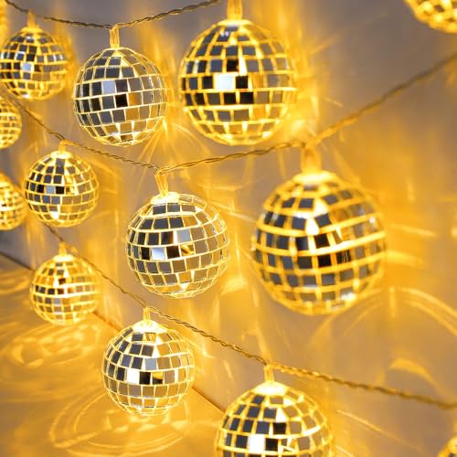 AceList 20 LED Disco Ball String Light for Mamma Mia 70s 80s 90s Dance Party, Disco Ball Decor Battery Powered and USB Plug Disco Lights for Christmas Tree Holiday Window Decorations Indoor (Yellow) - color: Warm White, size: 20-LED
