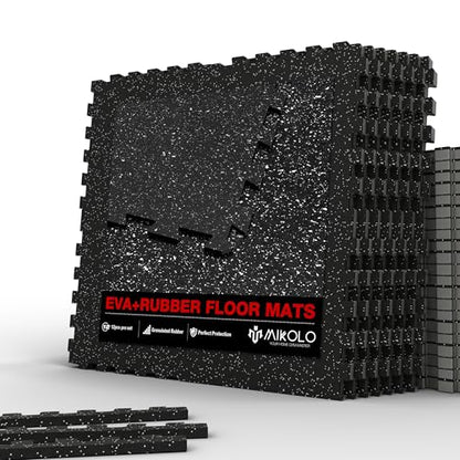 Mikolo 0.56'' Thick 12 Pcs 48 Sq Ft Gym Flooring Mats, High-Density EVA Foam with Rubber Top, Interlocking Exercise Equipment Mats for Home Gym, Protective Workout Mat - size: 24"L x 24"W x 0.6"Th | 12 Tiles (48 Sq Ft)