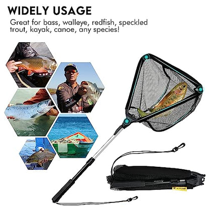 Black Paw Floating Fishing Net Foldable Telescopic Fish Landing Net with Built in Length Scale Rubber Coated for Kayak, Fly, Trout - color: C2:16" Hoop Size Black (Telescopic Pole)