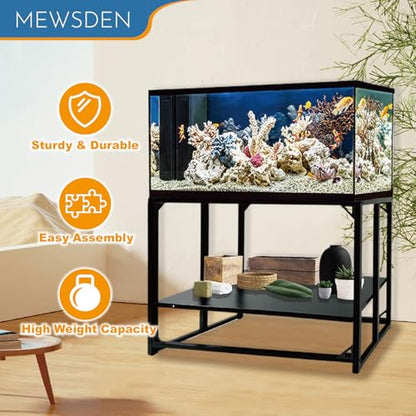 Fish Tank Stand,10 Gallon Heavy Duty Metal Aquarium Stands, Reptile Tank, Turtle Tank, Breeder Tank Stand, 220LBS Capacity Terrarium Stand Rack with 2-Tier Storage Shelves (Black, 24.8"x9.2"x30") - color: Black, size: (10 Gallon)24.8"x9.25"
