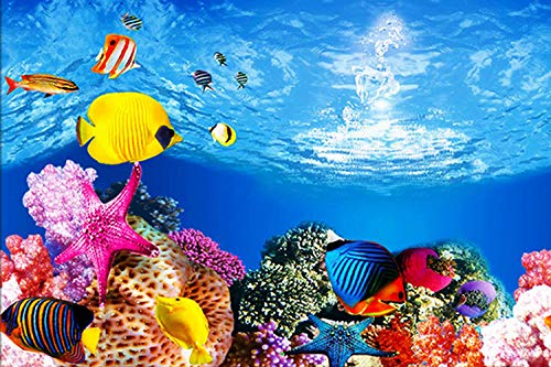 ELEBOX Aquarium Background Poster, Undersea Water Plants Sea Anemone Coral Aquarium Decor Background Double Sides Fish Tank Background Sticker Decorations 10 Gallon 20 Gallon Tank 11.8" x 16.5" - color: Sea World, size: H:11.8" x L:16.5"