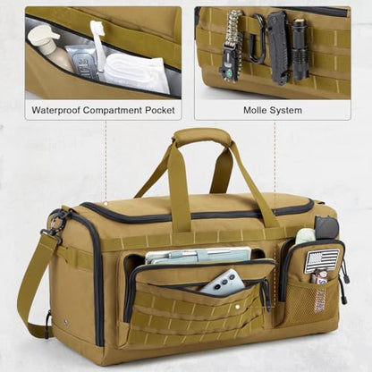 G4Free 3-in-1 Duffle Bag Travel Gym Sports, Large Tactical Duffel Backpack | 50L/65L with Shoes Compartment and Wet Pocket, Military Workout Bag for Men and Women, Khaki - color: Khaki