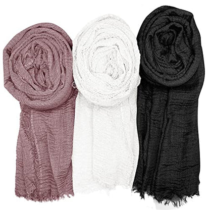 Women Scarf Shawl for All Season 3PCS Scarve Wrap Scarve. - color: White, Black, Bean Paste