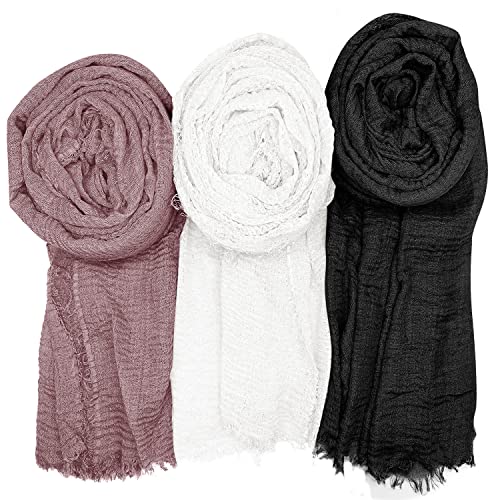 Women Scarf Shawl for All Season 3PCS Scarve Wrap Scarve. - color: White, Black, Bean Paste