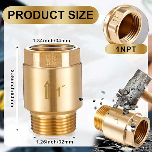 Zonon 2 Pcs 1 Inch Check Valve One Way Brass Non Return in Line Check Valve with Backflow Prevention NPT Male in FNPT out for Garden Hose Well Pumps Irrigation Systems Chemical Industry - size: 1 Inch