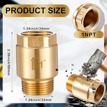 Zonon 2 Pcs 1 Inch Check Valve One Way Brass Non Return in Line Check Valve with Backflow Prevention NPT Male in FNPT out for Garden Hose Well Pumps Irrigation Systems Chemical Industry - size: 1 Inch