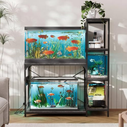 VOWNER 20-29 Gallon Fish Tank Stand with Power Outlet, Aquarium Stand, Grey | Shelves for Fish Tank Accessories Storage, Heavy Duty Metal Frame, Turtle Reptile Terrarium Stand, Load 500lb - color: Grey