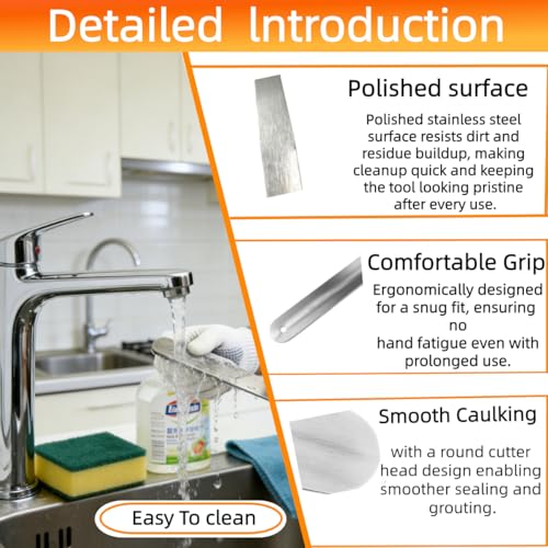 958-G01 Caulking Spatula Tool Set 7-Piece Stainless Steel Caulk Tool Kit, 3/8" to 1-1/2" Multiple Spatula Widths,for Bathtub/Tile/Countertop Caulking Trimming