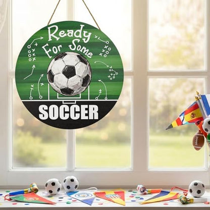 Smile Ready For Some Soccer Wooden Round Door Hanger, Game Day Playbook Themed Front Door Sign for Sports Fans & Soccer Party Decor - style: Soccer Tactic