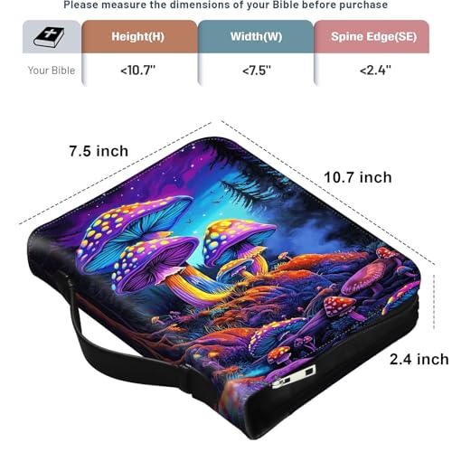 PU Leather Bible Cover with Handle & Pockets, Large Capacity Bible Case, Water-Resistant Scripture Organizer Bag with Bonus Card Holder, Christian Gift for Women & Men, Big Mushroom - color: Big Mushroom