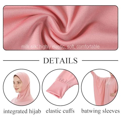 Muslim Abaya Dress for Women Highly Stretchy Batwing Hooded Prayer Hijab - color: Wine Red, size: Medium