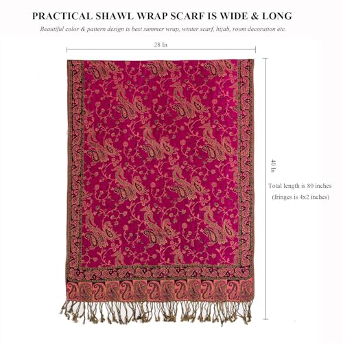 TUSHUSTY Pashmina Feel Shawls Wraps Rave Scarf for Women Soft Silky Reversible Men Scarves Hijab - color: Rose Pink