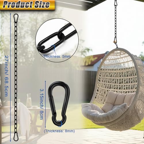 Heavy Duty Chain 21In, Black Swing Chain 660LB Capacity, Hanging Chain Extender, Porch Swing Chain Kit with Carabiners for Punching Bags, Boxing Bags