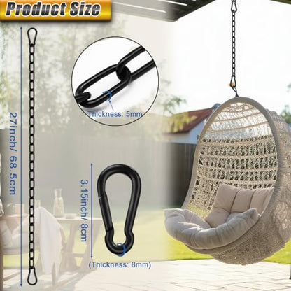 Heavy Duty Chain 21In, Black Swing Chain 660LB Capacity, Hanging Chain Extender, Porch Swing Chain Kit with Carabiners for Punching Bags, Boxing Bags