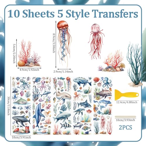 WANDIC 10 Sheets Rub On Transfer Sticker, Ocean Style Fish Pattern Stickers for DIY Scrapbooking Photo Albums Furniture,11.8 * 3.9in - color: Ocean